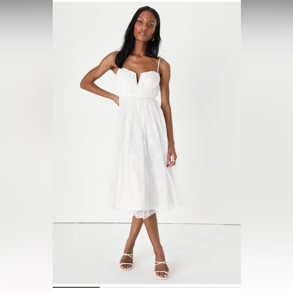 Dreamy Entrance White Lace Bustier Sleeveless Midi Dress